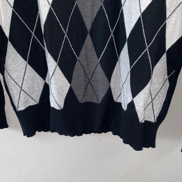 Men's V-Neck Argyle Sweater - Black, Gray, and White - Picture 5 of 16